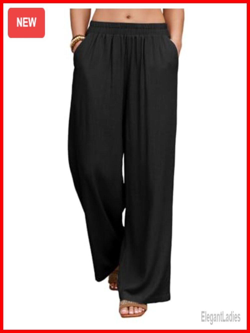 Linen Wide Leg Palazzo Pants Women High Rise Pleated Pull On with Pockets